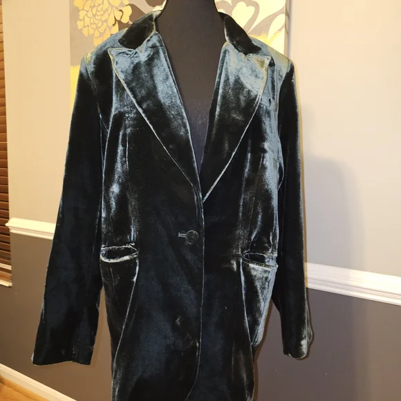 Banana Republic Green Velvet Blazer - Alyse Relaxed Velvet Blazer - Size 12 - Picture 3 of 10